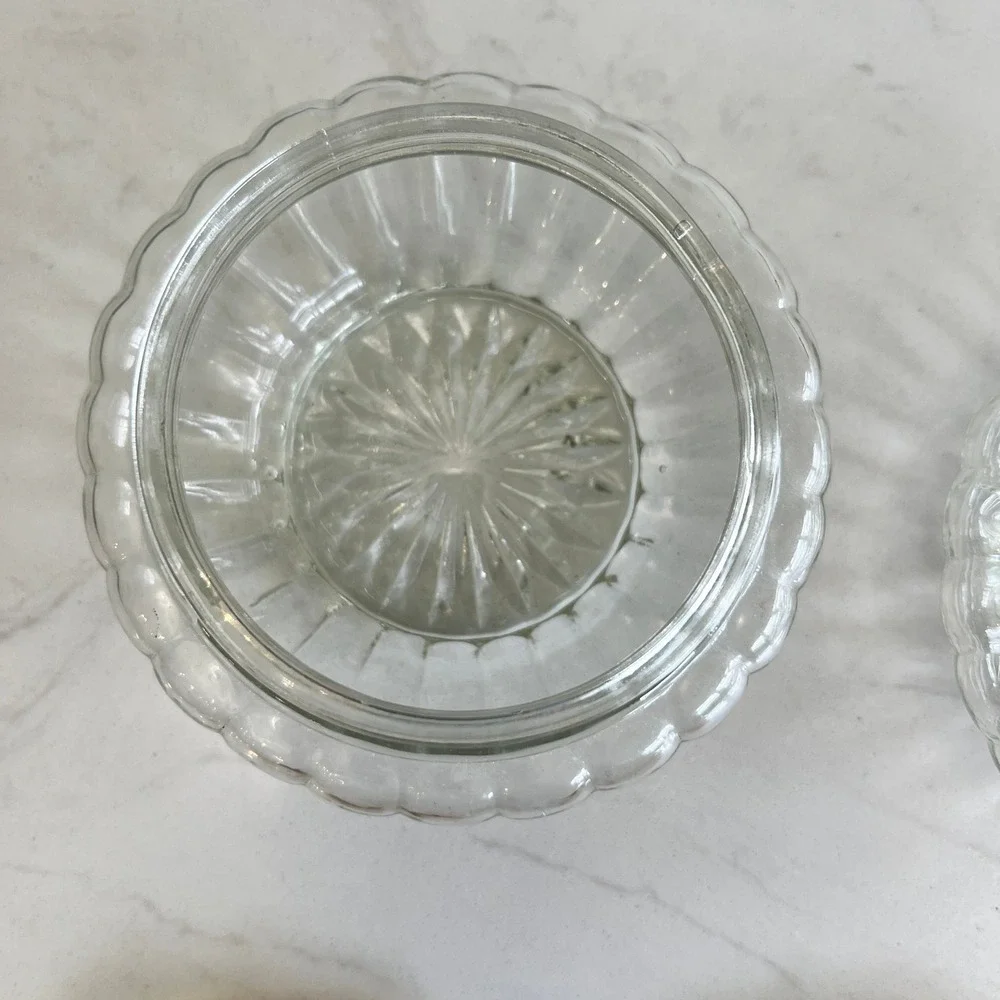 Vtg Art Deco Vanity Jars Clear Glass‎ Celluloid Lids Dresser Box Shabby Chic